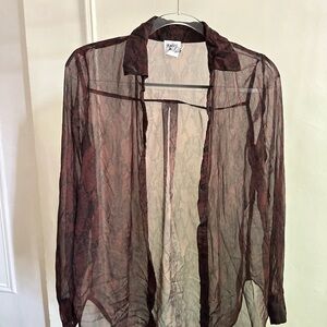 Princess Polly Sheer Button Down Shirt - Marroon and Brown